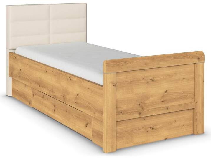 Stauraumbett RAUCH Bett Einzelbett Stollenbett Bettkästen EVELYN , braun (asteiche), B:99cm H:100cm L:214cm, Betten, in Komforthöhe mit Polsterkopfteil sowie Schubladen MADE IN GERMANY von Rauch