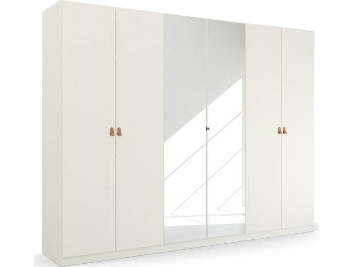 rauch Drehtürenschrank Homey by Quadra Spin mit Grifflaschen aus weichem, cognacbraunem Leder, mit Spiegel, weiß, Türen: 6 St. von Rauch