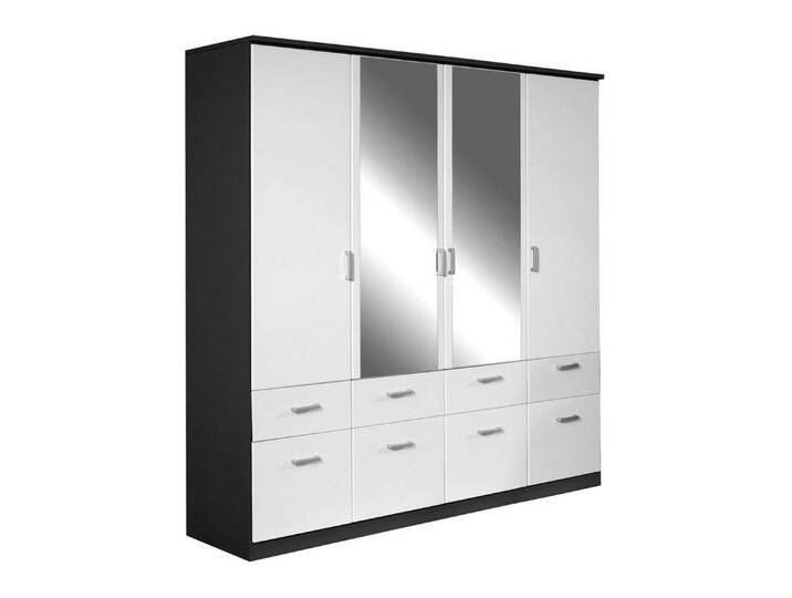 rauch Drehtürenschrank Kleiderschrank BREMEN, B 181 cm x B 199 cm, Alpinweiß, Grau metallic, 4 Türen, 8 Schubladen, mit Spiegel, grau weiß von Rauch