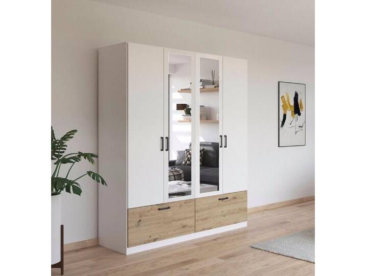 rauch Drehtürenschrank Kleiderschrank Schrank Garderobe Wäscheschrank BARI mit Spiegel mit Schubkästen und modernem Griff in Graumetallic MADE IN GERMANY von Rauch