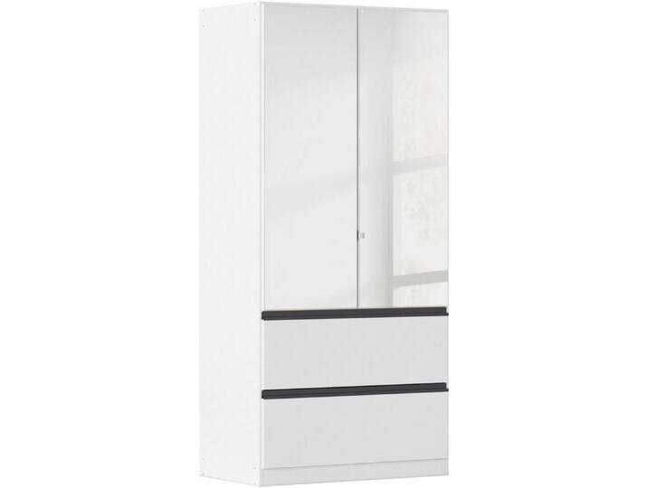 rauch Drehtürenschrank Kleiderschrank Schrank Garderobe Wäscheschrank COSTA in 3 Breiten mit Spiegel, grifflose Front und Push-to-Open Funktion MADE IN GERMANY, schwarz weiß von Rauch