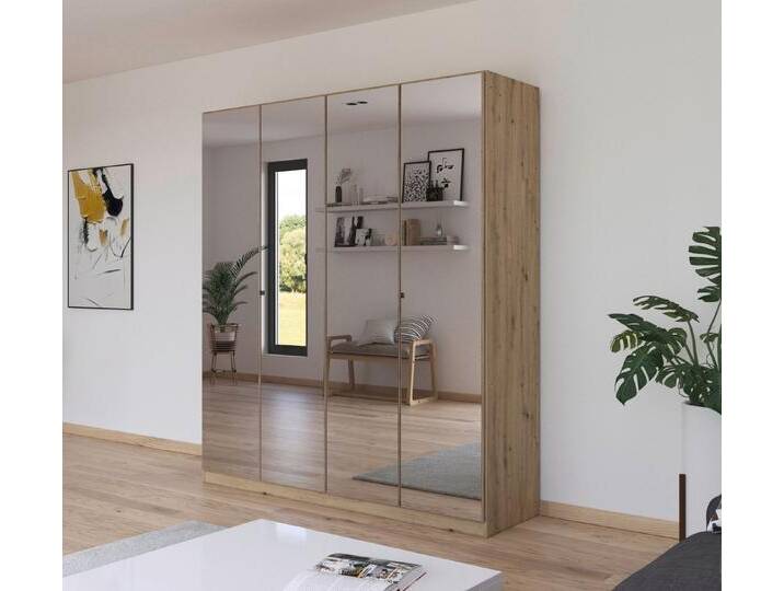 rauch Drehtürenschrank Reflect mit Spiegelfront, inkl. praktischer Inneneinteilung und Stoffboxen-Set, braun, Türen: 4 St., Eiche Artisan von Rauch
