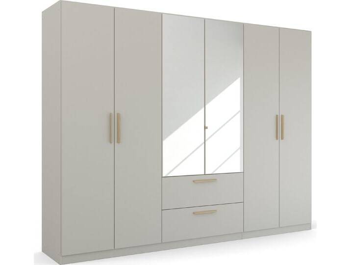 rauch Kleiderschrank Skandi by Quadra Spin Schlafzimmerschrank im Landhaus-Stil mit Massivholzgriffen, mit Schubladen und Spiegel, grau, Türen: 6 St. von Rauch