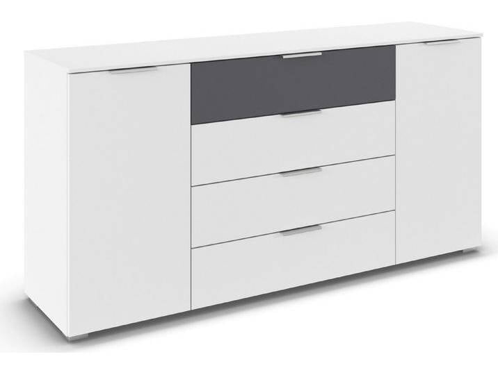 rauch Kombikommode Sideboard Türkommode Schubladenkommode Kommode ASTANA (Breite 160 cm / Höhe 81 cm, mit 4 Einlegeböden), 2-türig, 4 geräumige Schubladen, Kantengriff Alufarben MADE IN GERMANY von Rauch