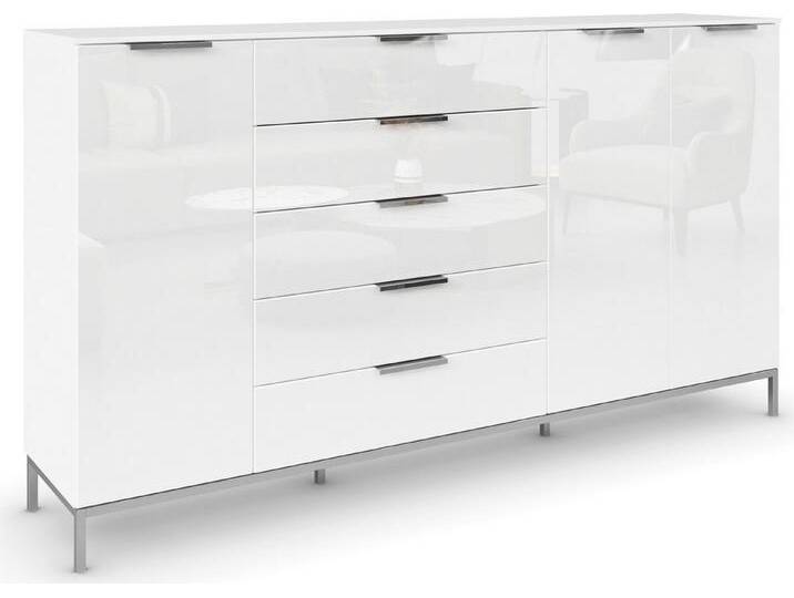 rauch Kombikommode Kommode Türkommode Sideboard Kombikommode FLIPP mit Glasfront (Breite 200 cm mit 4 Einlegeböden), 3-türig mit 5 Schubladen und Soft-Close-Funktion sowie Glasfront von Rauch