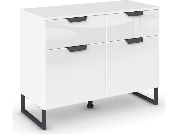 rauch Kombikommode Modern by Aditio, mit Glasfront und Kufenfuß, 2 Schubladen mit Softclose-Funktion, weiß, Alpinweiß/Glas Weiß von Rauch