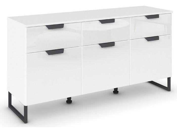 rauch Kombikommode Modern by Aditio, mit Glasfront und Kufenfuß, 3 Schubladen mit Softclose-Funktion, weiß, Alpinweiß/Glas Weiß von Rauch