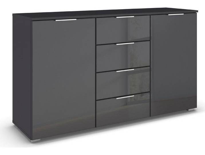 rauch Kombikommode Sideboard Kombikommode Schubladenkommode AGORDO mit Glasfront (in zwei Griff-Farben), mit 4 Schubkästen und 2 Türen sowie Metallgriffen MADE IN GERMANY, grau von Rauch