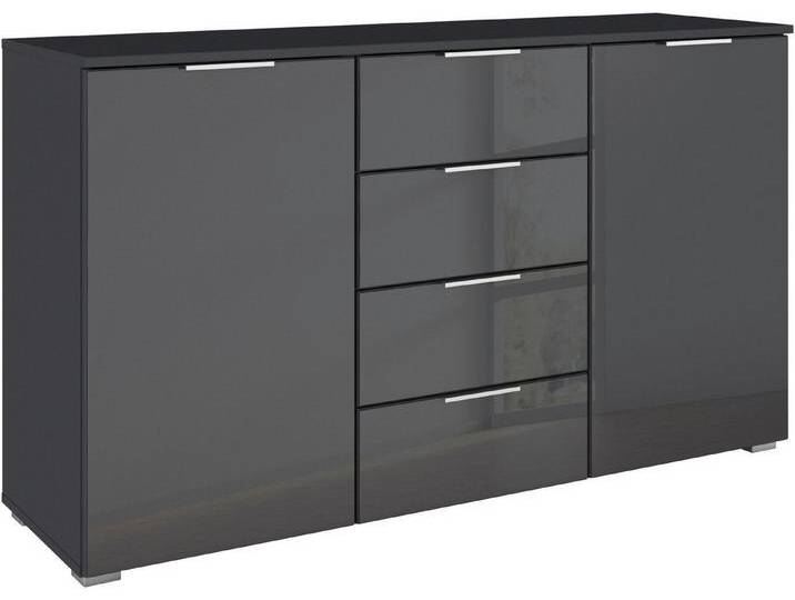 rauch Kombikommode Sideboard Kombikommode Schubladenkommode AGORDO mit Glasfront (in zwei Griff-Farben, Breite 120 cm), vier große Schubladen, mit insgesamt 4 Einlegeböden MADE IN GERMANY, grau von Rauch