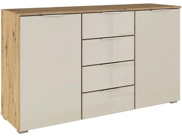 rauch Kombikommode Sideboard Kombikommode Schubladenkommode AGORDO mit Glasfront (in zwei Griff-Farben, Breite 120 cm), vier große Schubladen, mit insgesamt 4 Einlegeböden MADE IN GERMANY, beige braun von Rauch
