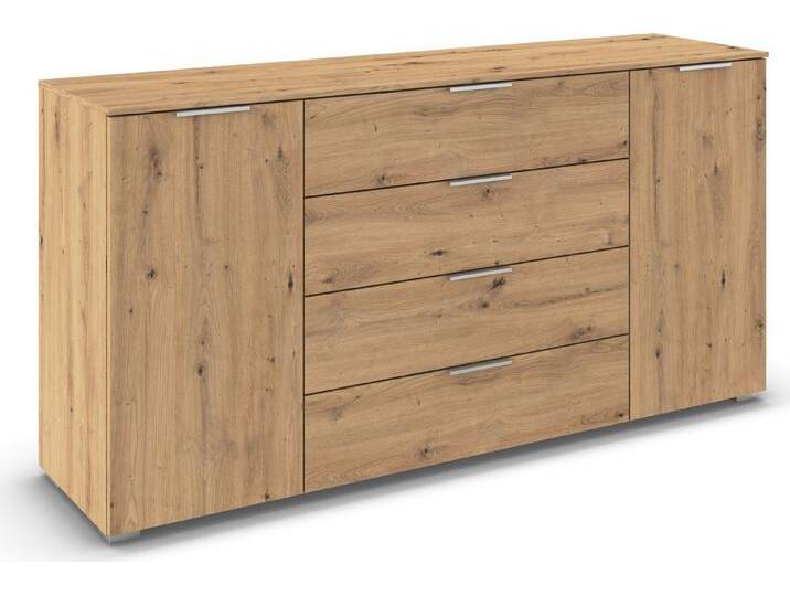 rauch Kombikommode Sideboard Türkommode Schubladenkommode Kommode ASTANA (Breite 160 cm / Höhe 81 cm, mit 4 Einlegeböden), 2-türig, 4 geräumige Schubladen, Kantengriff Alufarben MADE IN GERMANY von Rauch