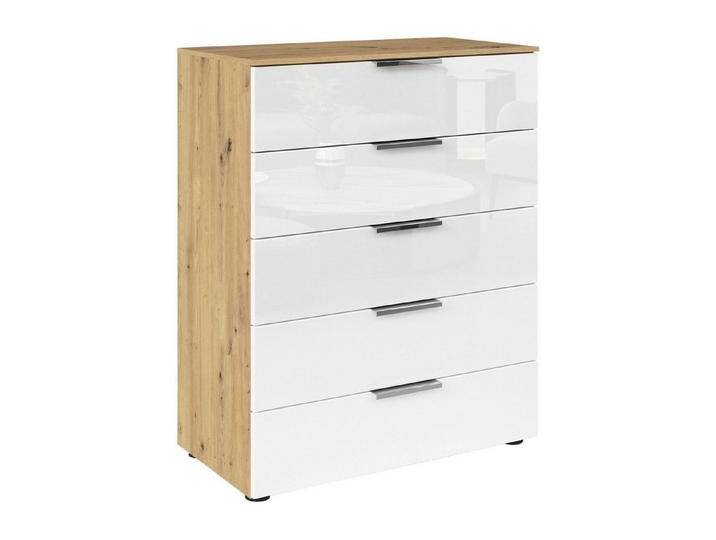 rauch Kommode FLIPP, Artisan Eiche Dekor, Weiß, 5 Schubladen, mit Soft-Close-Funktion, B 80 x H 100 x T 42 cm, braun von Rauch