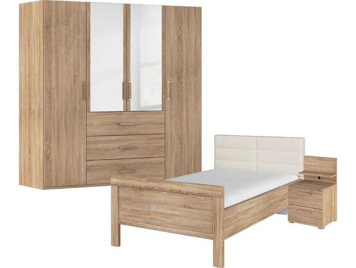rauch Schlafzimmer-Set Komplettschlafzimmer Schlafzimmer EVELYN, (Set, 3-tlg), Schrank und Bett in 2 Breiten, Nachttisch mit Paneel MADE IN GERMANY, braun von Rauch