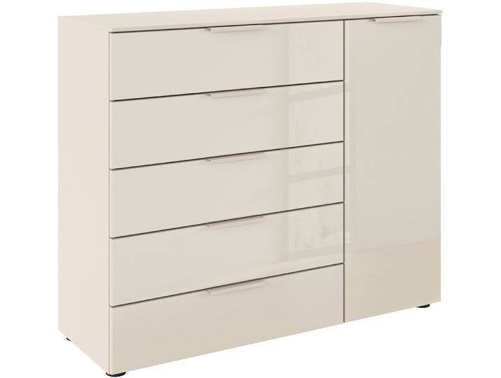 rauch Schubkastenkommode Kommode Türkommode Sideboard Kombikommode FLIPP mit Glasfront (Breite 120 cm mit 2 Einlegeböden), 1-türig mit 5 Schubladen und Soft-Close-Funktion sowie Glasfront von Rauch