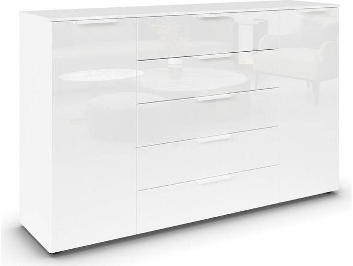rauch Schubkastenkommode Kommode Türkommode Sideboard Kombikommode FLIPP mit Glasfront (Breite 160/180 cm mit 4 Einlegeböden), 2-trg mit 5 Schubladen und Soft-Close, 2 Breiten MADE IN GERMANY von Rauch