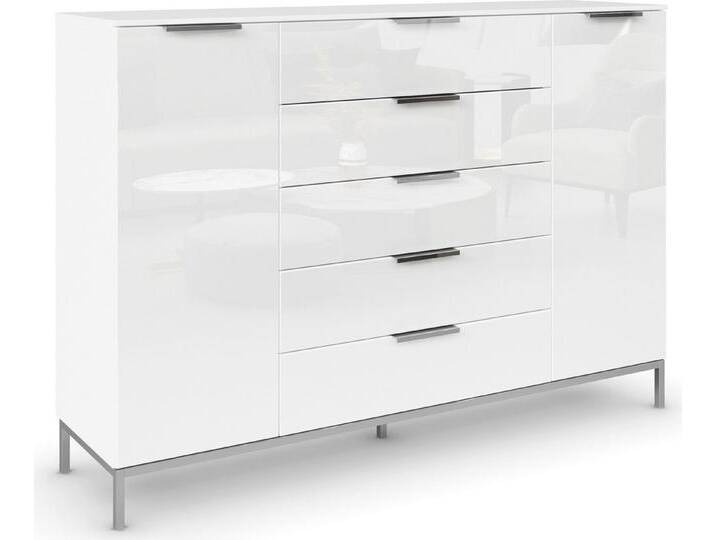 rauch Schubkastenkommode Kommode Türkommode Sideboard Kombikommode FLIPP mit Glasfront (Breite 160/180 cm mit 4 Einlegeböden), 2-trg mit 5 Schubladen und Soft-Close-Funktion, Glasfront, 2 Breiten von Rauch
