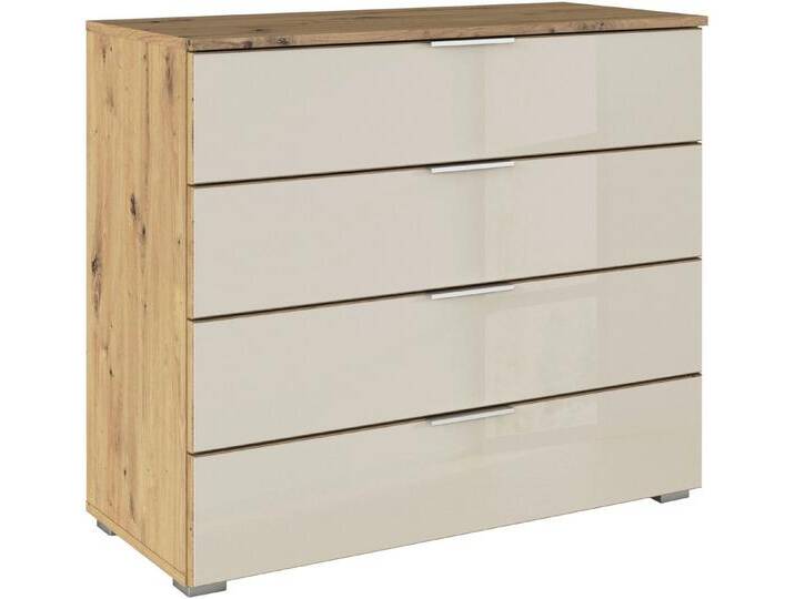 rauch Schubkastenkommode Sideboard Schubladenkommode Schubladenkommode AGORDO mit Glasfront (in zwei Griff-Farben, Breite 80 cm), vier große und geräumige Schubladen mit viel Stauraum MADE IN GERMANY, beige braun von Rauch