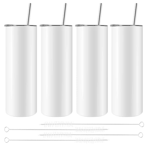 Raucilpy 4 Stück Edelstahl Sublimation Rohlinge Becher, 20 Oz Sublimationstassen, Sublimation Tassen Rohlinge mit Metallstrohhalm & Strohbürste von Raucilpy