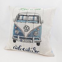 Kissen Campervan Gefüllt Vw Bulli Bus Flower Power Camping Fan Beige Braun Geschenk von RaumAusStoff