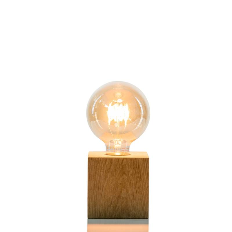 Raumgestalt - Quader - Tischlampe mit Glühbirne und Holzfuß - 2 Größen von Raumgestalt