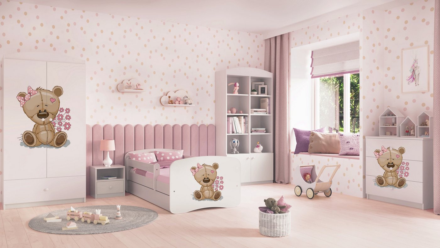 Raumhirsch Furniture Kinderbett 70x140, 80x160, 80x180 cm - Komplettset mit Matratze & Schublade (Bett für Mädchen, Einzelbett Kinder 2–12, mit Rausfallschutz & Lattenrost), verschiedene Farben & Designs von Raumhirsch Furniture