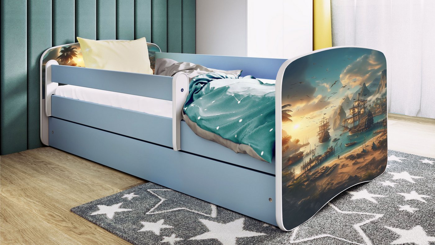 Raumhirsch Furniture Kinderbett 70x140, 80x160, 80x180 cm - Komplettset mit Matratze & Schublade (Bett für Jungs, Einzelbett für Kinder 2–12 Jahre mit Rausfallschutz), verschiedene Farben & Designs von Raumhirsch Furniture