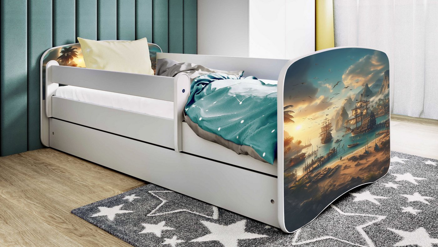 Raumhirsch Furniture Kinderbett 70x140, 80x160, 80x180 cm - Komplettset mit Schublade (Bett für Jungs, Einzelbett für Kinder 2–12 Jahre mit Rausfallschutz), verschiedene Farben & Designs von Raumhirsch Furniture
