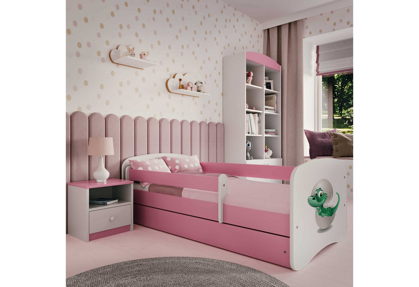 Raumhirsch Furniture Kinderbett 70x140, 80x160, 80x180 cm - Komplettset mit Schublade (Bett für Mädchen, Einzelbett für Kinder von 2-12 Jahren, Rausfallschutz und Lattenrost), verschiedene Farben & Designs von Raumhirsch Furniture
