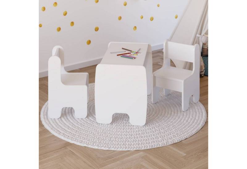 Raumhirsch Furniture Kindertisch Kindertisch & Stühle, Kindermöbelset, Maltisch mit Hocker (Kindersitzgruppe, 3-St., bestehend aus Tisch und 2 Stühlen), Kindgerechtes Design, Stauraum unter Tischplatte, abgerundete Ecken von Raumhirsch Furniture