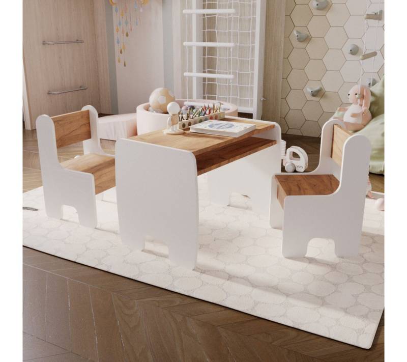 Raumhirsch Furniture Kindertisch Kindertisch & Stühle, Kindermöbelset, Maltisch mit Hocker (Kindersitzgruppe, 3-St., bestehend aus Tisch und 2 Stühlen), Kindgerechtes Design, Stauraum unter Tischplatte, abgerundete Ecken von Raumhirsch Furniture