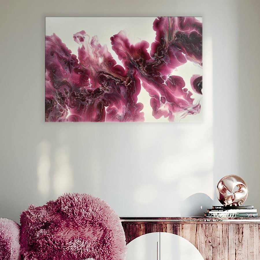 Acryl Pouring Bild 60x40cm "Velvet Wine and Steel Ribbons" | Künsterlunikat von Raumzutaten