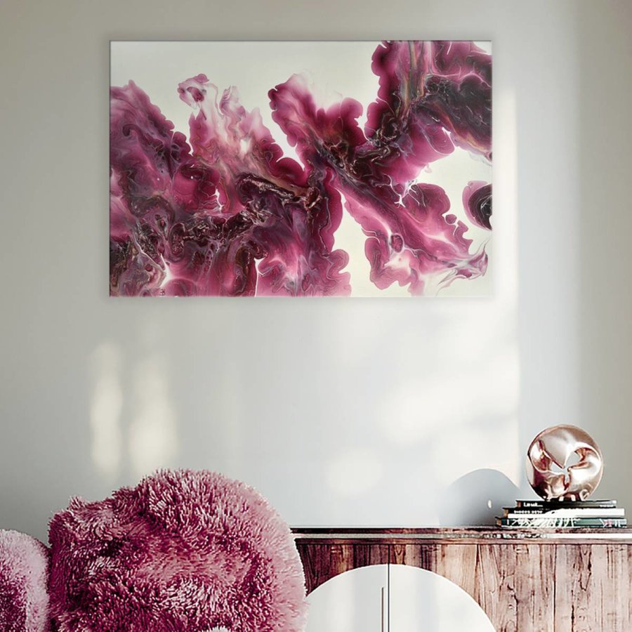 Acryl Pouring Bild 60x40cm "Velvet Wine and Steel Ribbons" Unikat - Raumzutaten.de | Online Shop von Raumzutaten