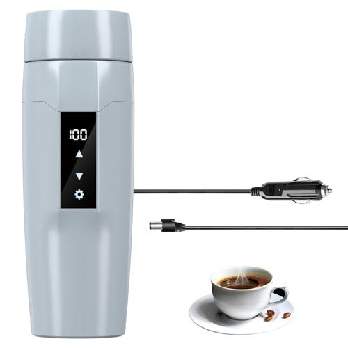 12V Auto elektrische Heizung Wasserkocher mit Temperaturregelung,40~100℃einstellbar,Mini tragbare elektrische Wasserbecher,Anti-Leck,80W schnelle Heizung Isolierung Becher,Auto- Abschaltung,Gray von Rauwseul
