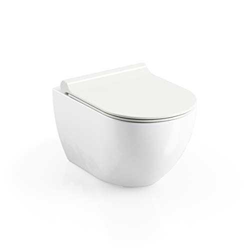 RAVAK Hänge-WC RimOff – Spülrandloses Wand-WC Set mit WC-Sitz Slim & SoftClose – Design Toilette zur Wandmontage inkl. Sitz (Style 1) von RAVAK