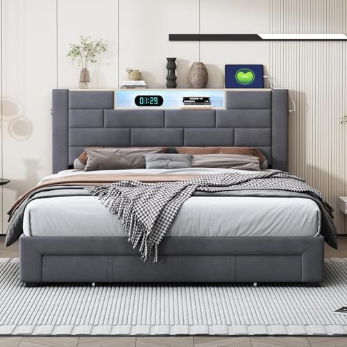 Ravas Doppelbett 140x200 cm mit LED-Beleuchtung, Ladegerät 1 USB und 1 Type-C sowie 1 Standard-Europasteckdose, Velours, Grey Ravas Doppelbett 140x200 cm mit LED-Beleuchtung, Ladegerät 1 USB und 1 Type-C sowie 1 Standard-Europasteckdose, Velours, Grey von Ravas