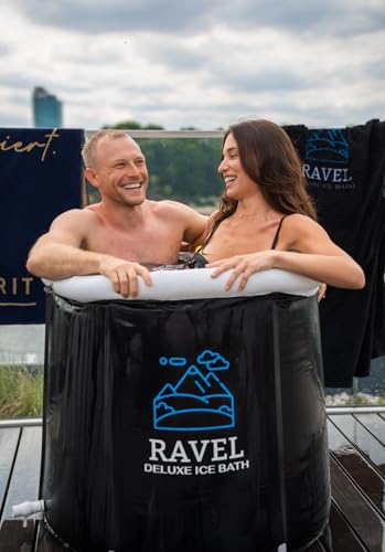 NEU- Ravel Deluxe Eisbad für Zuhause – 380 l Eistonne rund – Kältebad Set mit Luftpumpe, Haube & Zubehör – Outdoor Eiswanne für Regeneration, Muskelkater & Biohacking von Ravel Deluxe Ice Bath