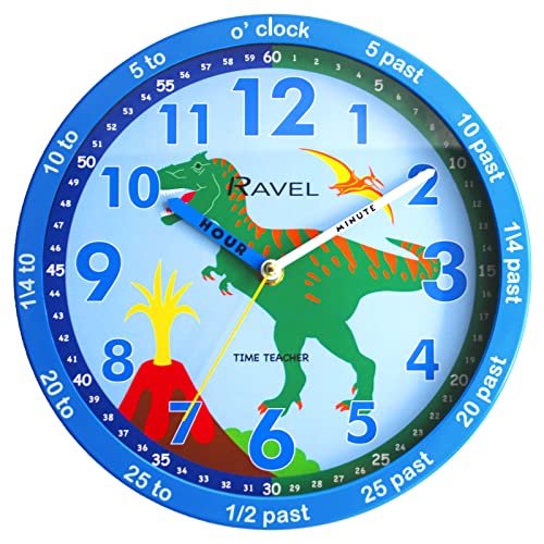 Ravel R.KC.11 Wanduhr für Kinder, 25 cm, analoger Quarz, blauer Dinosaurier/blaues Zifferblatt von Ravel
