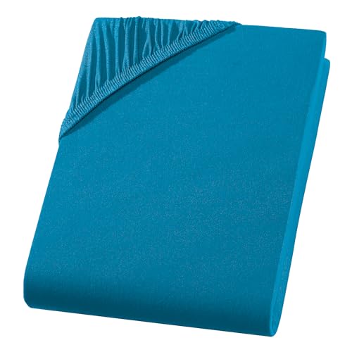 Premium Spannbettlaken - 180-200 x 200-220 x 40 cm - 97% Baummwolle 3% Elastan - Oeko-tex® Made in Green zertifiziertes Spannbetttuch - Gummizug - Petrol von Ravensberger Matratzen