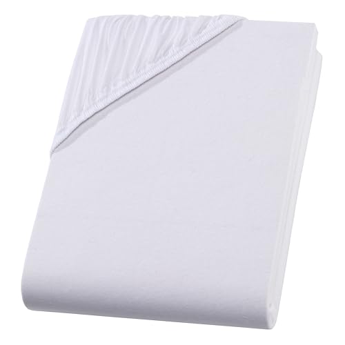Premium Spannbettlaken - 90-100 x 200 x 30 cm - 97% Baummwolle 3% Elastan - Oeko-tex® Made in Green zertifiziertes Spannbetttuch - Gummizug - Weiß von Ravensberger Matratzen