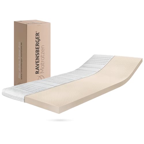RAVENSBERGER Latex Topper Natura LUX - Härtegrad H2/H3, mittel - 50-110 kg - 180 x 200 cm, Höhe 9 cm - 7-Zonen Matratzenauflage aus Natur-Latex mit RAVOTEX Baumwoll-Bezug, allergikerfreundlich von Ravensberger Matratzen