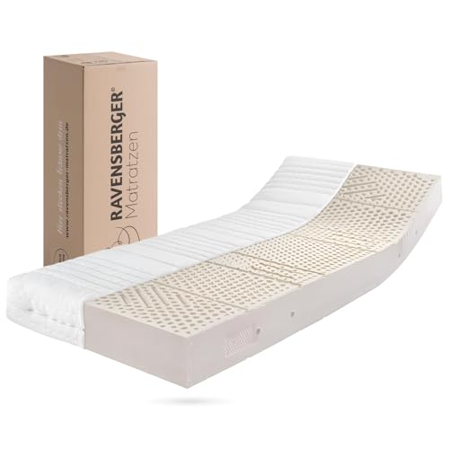 RAVENSBERGER Latexmatratze Ravo-Relax - Härtegrad H3, mittelfest - 100 x 200 cm, Höhe 19 cm - mit 7-Zonen LATEXCO-Stiftlatexkern - Matratze mit Baumwoll-Doppeltuch-Bezug von Ravensberger Matratzen