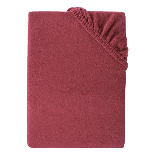Winterflausch Spannbettlaken - 90-100 x 200 x 30 cm - 80% Baummwolle 20% Mikrofaser - Oeko-tex® Made in Green zertifiziertes Spannbetttuch - Gummizug - Bordeaux von Ravensberger Matratzen