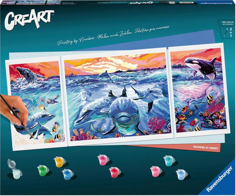 Ravensburger Malen nach Zahlen CreArt, Dolphins at Sunset, Made in Europe von Ravensburger