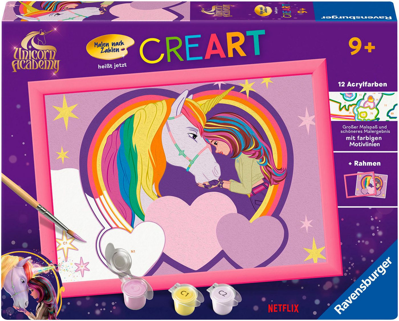 Ravensburger Malen nach Zahlen CreArt, Malen nach Zahlen, Kinder, Unicorn Academy - Sophia & Wildstar, Made in Europe von Ravensburger