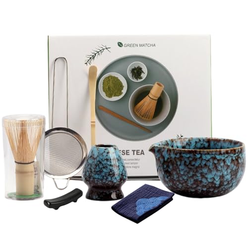 Raveparty Matcha Tea Set Zubehör Besen, Matcha Schale with Ausgießer, Matcha-Teeset für Frühstück/Latte, Geschenk für Matcha-Liebhaber, Matcha-Besen und -Schale mit allem Zubehör (B) von Raveparty