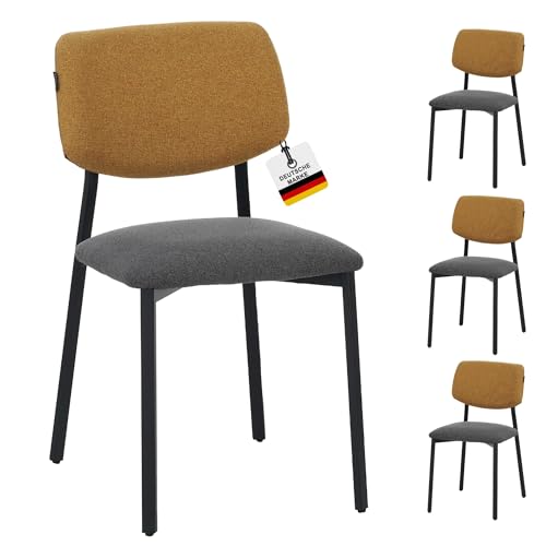 Ravino Designerstuhl A21 – 4er Set Esszimmerstuhl gepolstert mit Stoffbezug, moderner Küchenstuhl mit Rückenlehne, Stuhl Esszimmer & Esstisch – Gelb Grau von Ravino