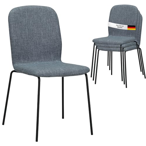 Ravino S10 Designstuhl - 4er Set Grau stapelbarer Esszimmerstuhl im Retro Look – ergonomisch & gepolstert – Strukturstoff & Metall – bequem & pflegeleicht – Konferenzstuhl, Wohnzimmer von Ravino