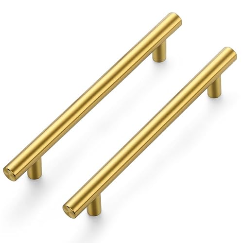 Ravinte 10 Stück Gold Möbelgriffe T Bar Griffe für Küchenschränke 128mm Lochzentrum Schrankgriffe Griffe Rostfreier Edelstahl Möbel Türgriffe von Ravinte