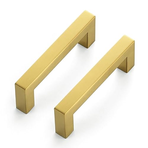 Ravinte 15 Stück Schrankgriffe 96mm Möbelgriffe Gold Griffe für Küchenschränke Schrankgriffe Quadratischer Griffe Möbel Rostfreier Edelstahl Türgriffef für Küchengriffe von Ravinte