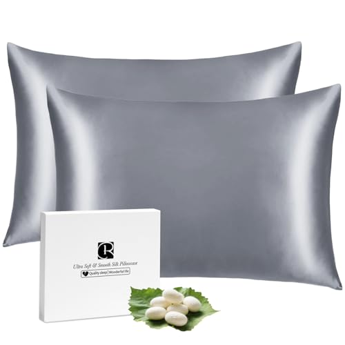 Ravmix Seidenkissenbezüge für Haar und Haut, mit verstecktem Reißverschluss, beidseitig 21-Momme-Maulbeerseide, 2er-Set, Standardgröße 50 x 66 cm, Fliedergrau, 2 Stück von Ravmix